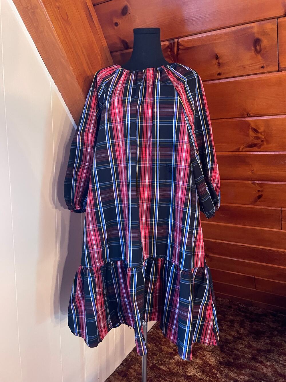 Draper James RSVP Long-Sleeve Smocked Red Tartan Plaid Tiered Mini Dress 1X XL